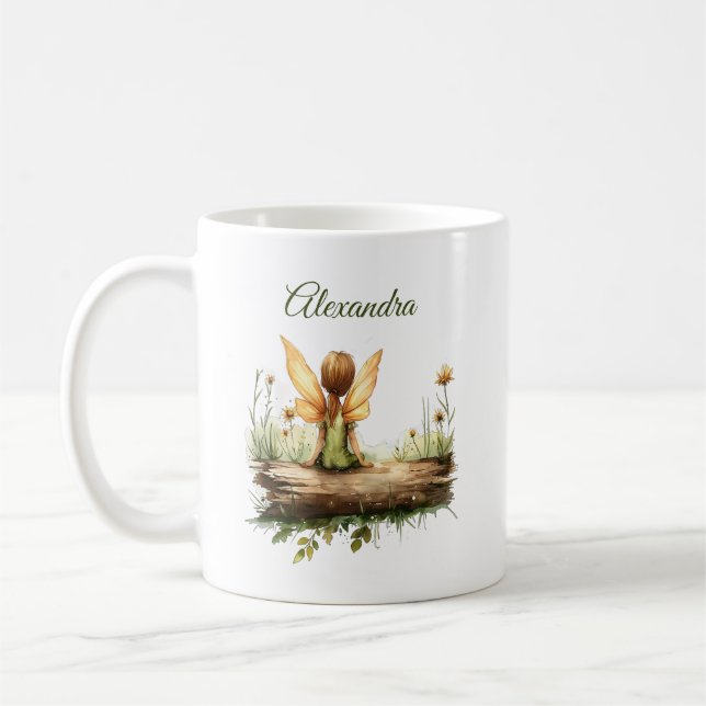 Lonely Fairy Sitta på en logg Kaffemugg (Vänster)