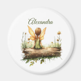 Lonely Fairy Sitta på en logg Magnet