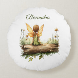 Lonely Fairy Sitta på en logg Rund Kudde