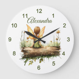 Lonely Fairy Sitta på en logg Stor Klocka