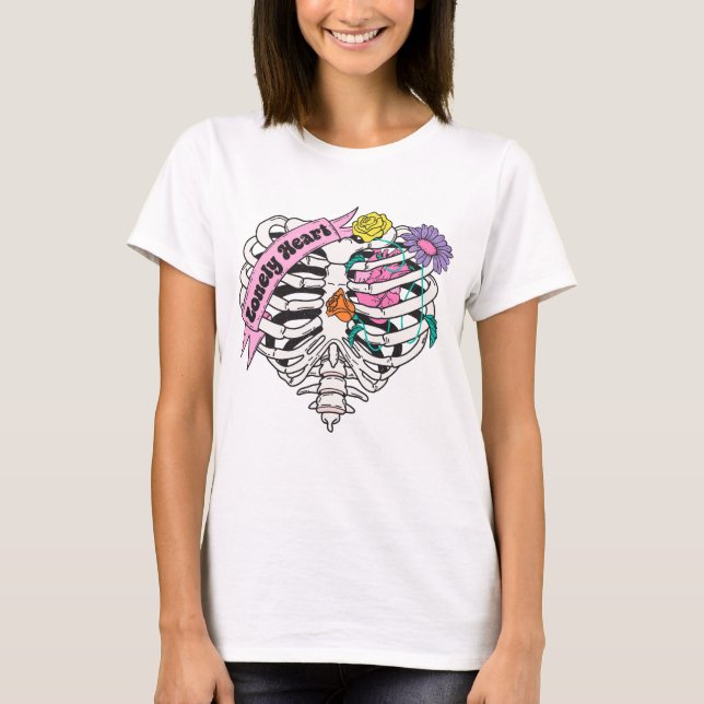 Lonely Heart Skeleton Anti alla hjärtans dag T Shirt (Framsida)