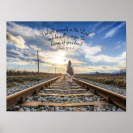 Lonely Musician Walking on Railroad Tracks Poster