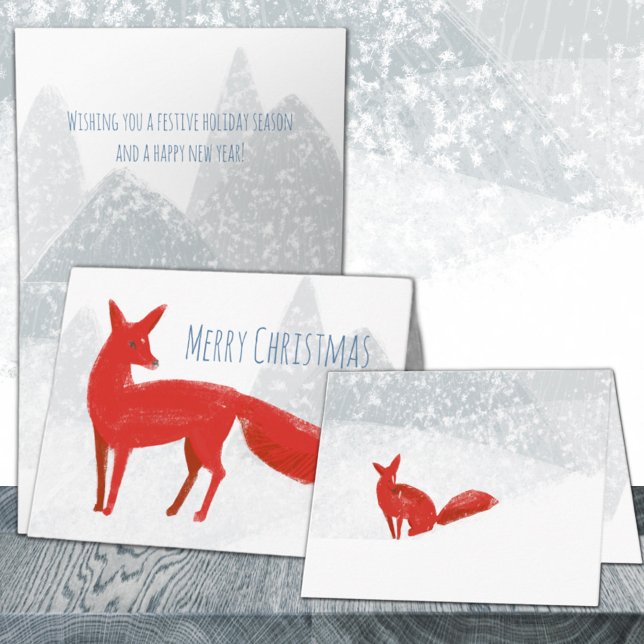 Lonely Red Nordic Fox God jul Helgkort (Lonely Red Nordic Fox Merry Christmas Holiday Wraparound Graphics Folded Card)