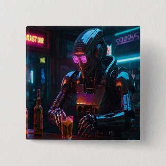 Lonely Robot at Neon Pub - Cyberpunk Emotional Sce Knapp