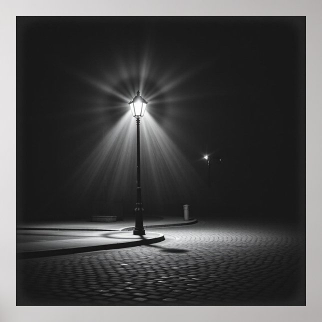 Lonely Streetlight - A Haunting Charcol Nocturne Poster (Framsidan)