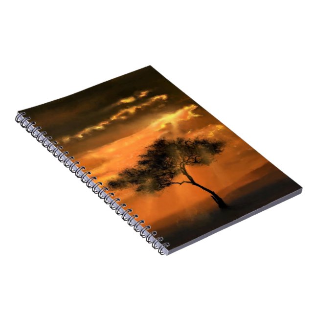 Lonely Träd Sunbeams Notebook - Sunrise Anteckningsbok (Högra Sidan)