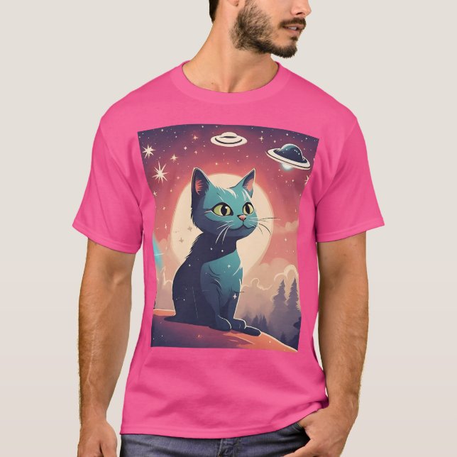 Lonely Ufo Cat T Shirt (Framsida)