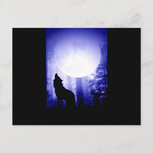 Lonely Varg Howling vid Måne Vykort