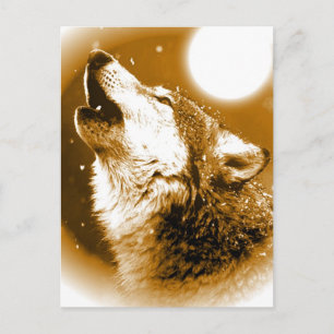 Lonely Varg Howling vid Måne Vykort