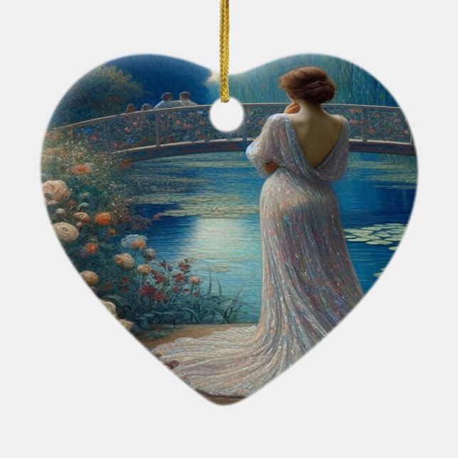 Lonely Woman Looking At Others Valentine Tree Julgransprydnad Keramik (Baksidan)