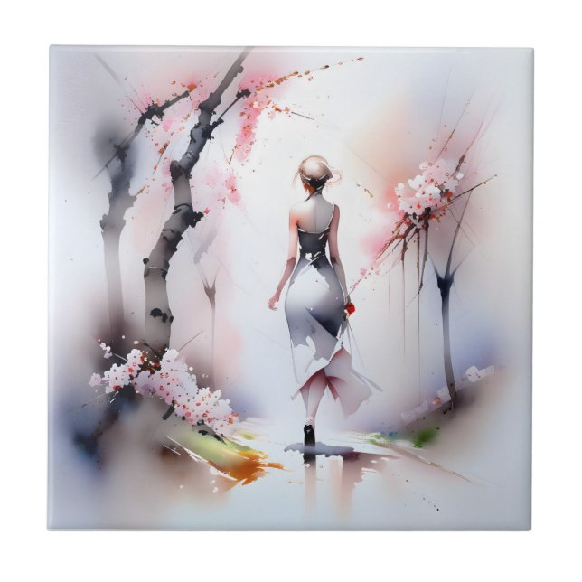 Lonely Woman Walking Kakelplatta (Framsidan)