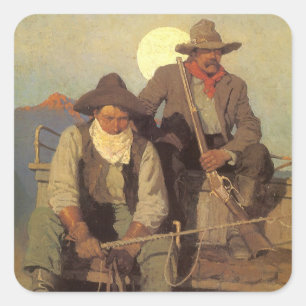 Lönetrappan av NC Wyeth, Vintage Cowboys Fyrkantigt Klistermärke