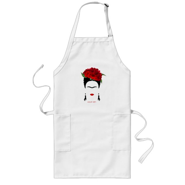 Long Apron Frida Kahlo porträtt mexikansk konstnär Långt Förkläde (Framsidan)