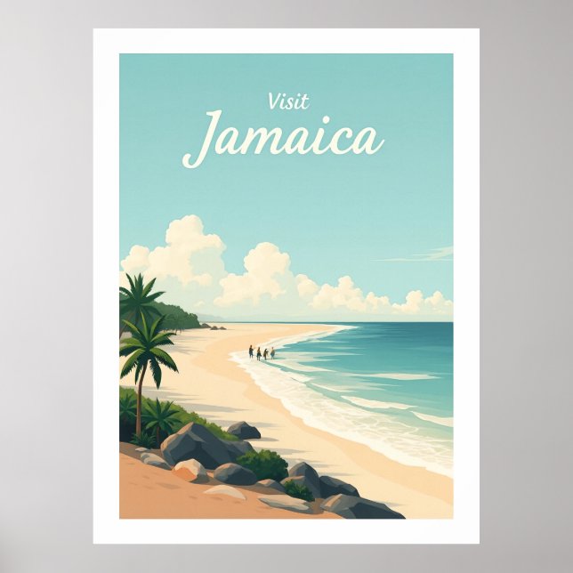 Long Bay Beach, Jamaica – Vintage Illustration Poster (Framsidan)