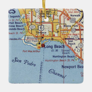 Long Beach CA 50's Karta Julgransprydnad Keramik
