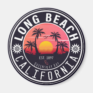 Long Beach Ca Handflatan Träd Retro Sunset Souveni Magnet