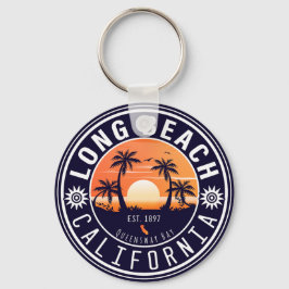 Long Beach Ca Handflatan Träd Retro Sunset Souveni Nyckelring