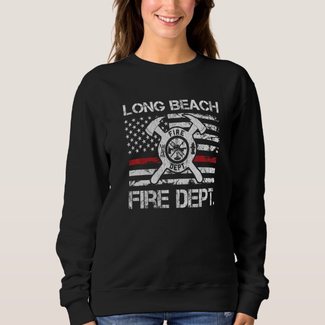 Long Beach California Brandkår Thin Red Lin T Shirt (Framsida)