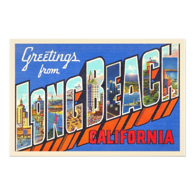 Long Beach California CA Large Brev vykort Fototryck (Framsidan)