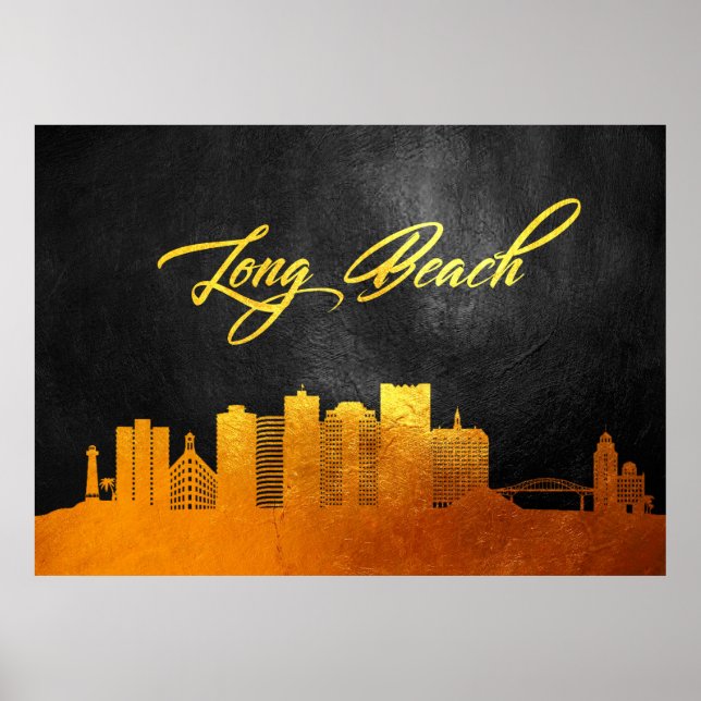 Long Beach California Guld Skyline Poster (Framsidan)