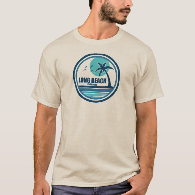 Long Beach California Handflatan Träd Birds T Shirt (Framsida)