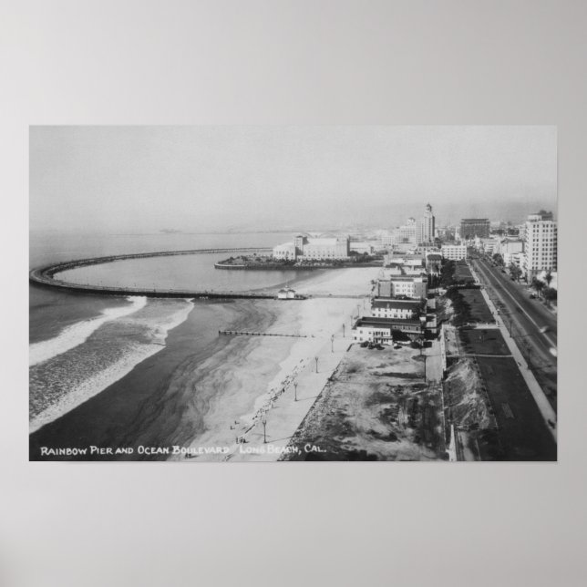 Long Beach, California Rainbow Pier och Ocean Poster (Framsidan)