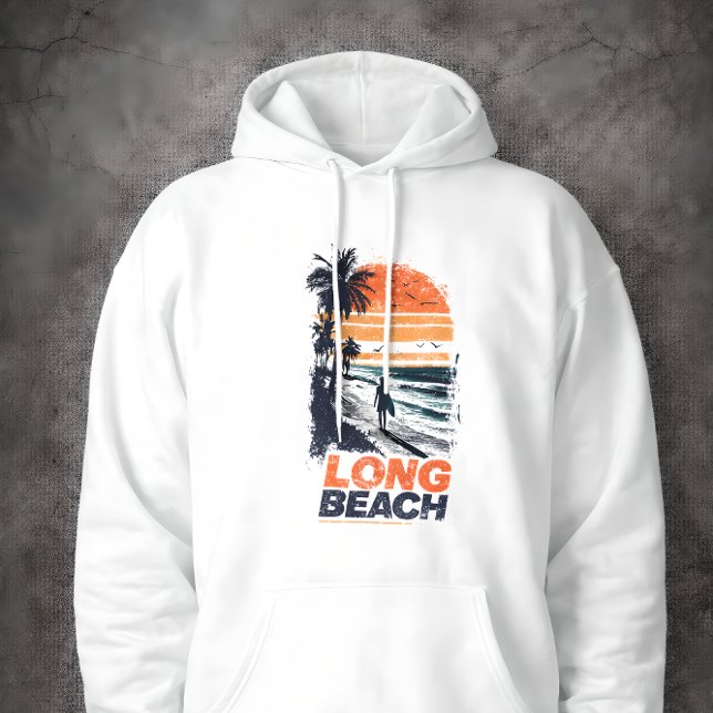 Long Beach California Retro Sunset Palm Tree Beach Hoodie (Skapare uppladdad)