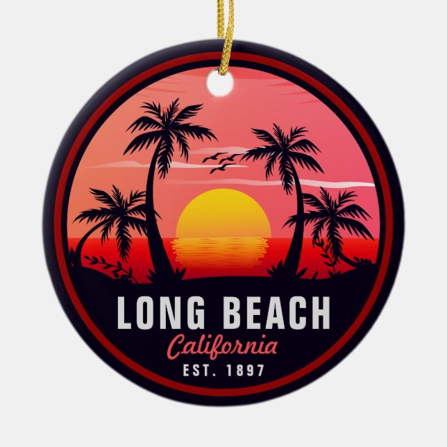 Long Beach California Retro Sunset Souvenirs 80-ta Julgransprydnad Keramik (Framsidan)