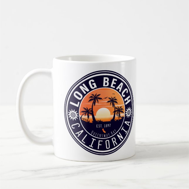 Long Beach California Retro Sunset Souvenirs 80-ta Kaffemugg (Vänster)
