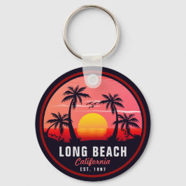 Long Beach California Retro Sunset Souvenirs 80-ta Nyckelring