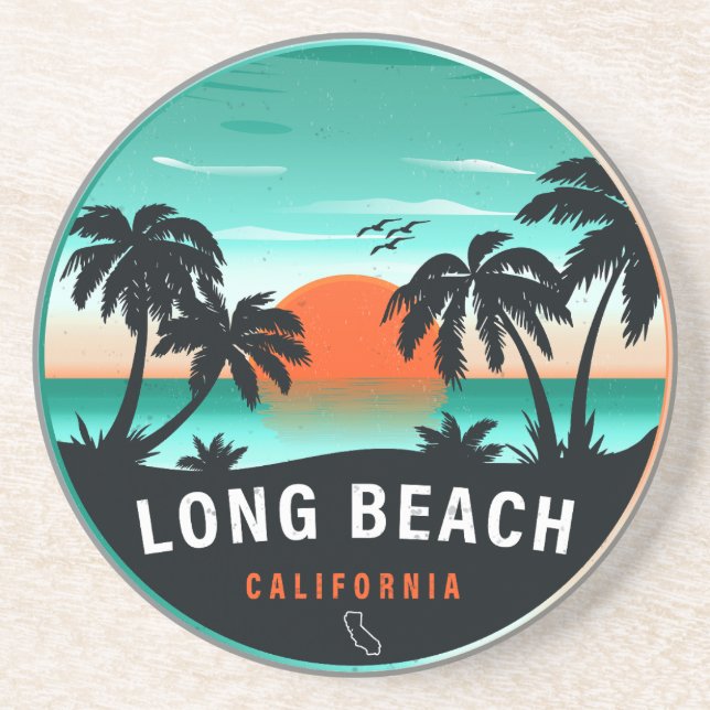 Long Beach California Retro Sunset Souvenirs 80-ta Underlägg (Framsidan)