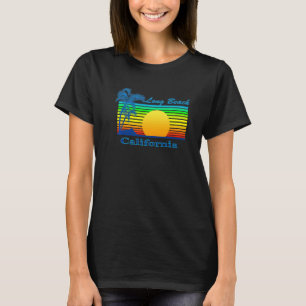Long Beach California Retro Tropical Beach Sunset T Shirt