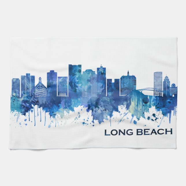 Long Beach California Skyline Blue Kökshandduk (Horisontell)