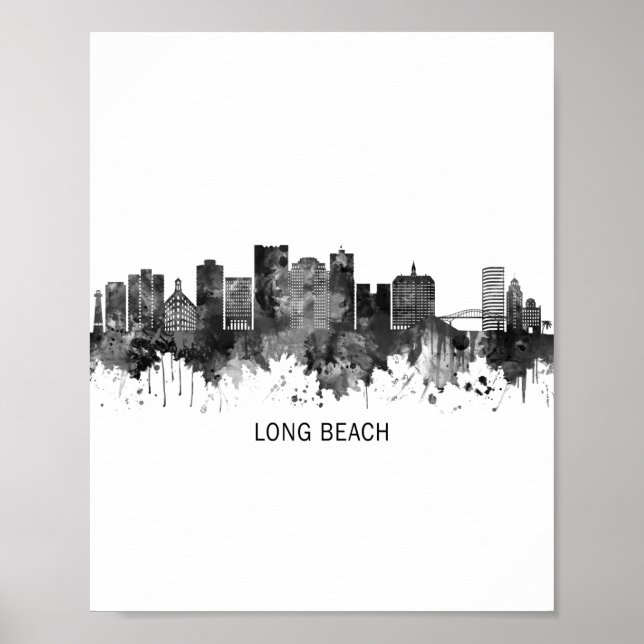 Long Beach California Skyline BW Poster (Framsidan)