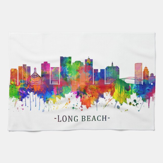 Long Beach California Skyline Kökshandduk (Horisontell)