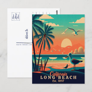 Long Beach California Sunset Souvenirs 1950 Vykort