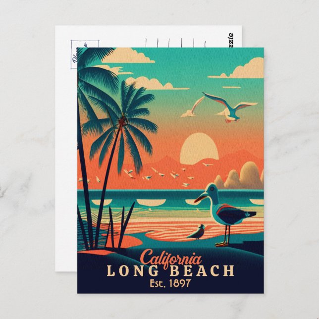 Long Beach California Sunset Souvenirs 1950 Vykort (Fram/baksida)