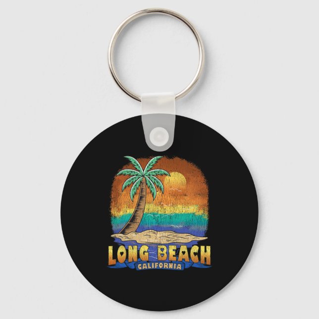 Long Beach California Vintage Distress Souvenir Nyckelring (Framsida)