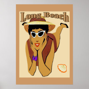 Long Beach, Dam på Beach Poster