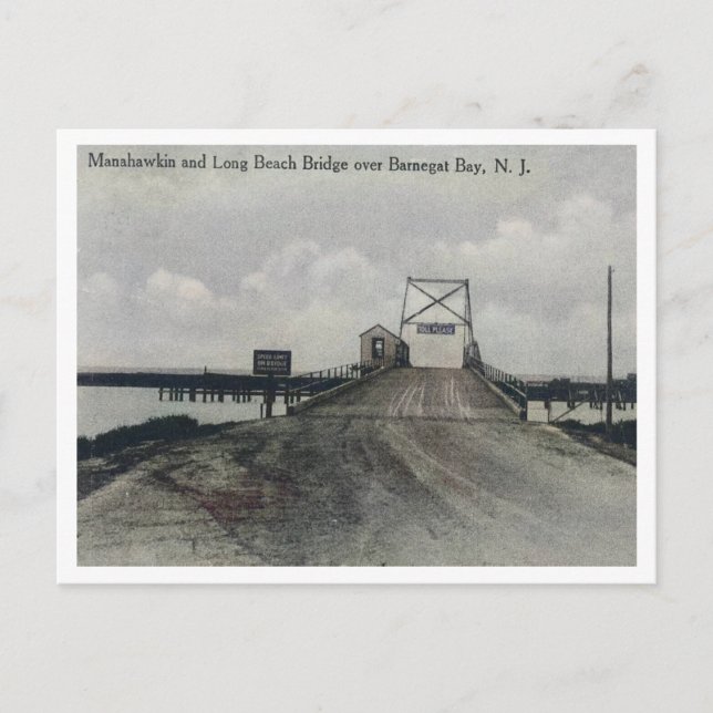 Long Beach Island LBI NJ Barnegat Bay Bridge 1910 Vykort (Framsida)