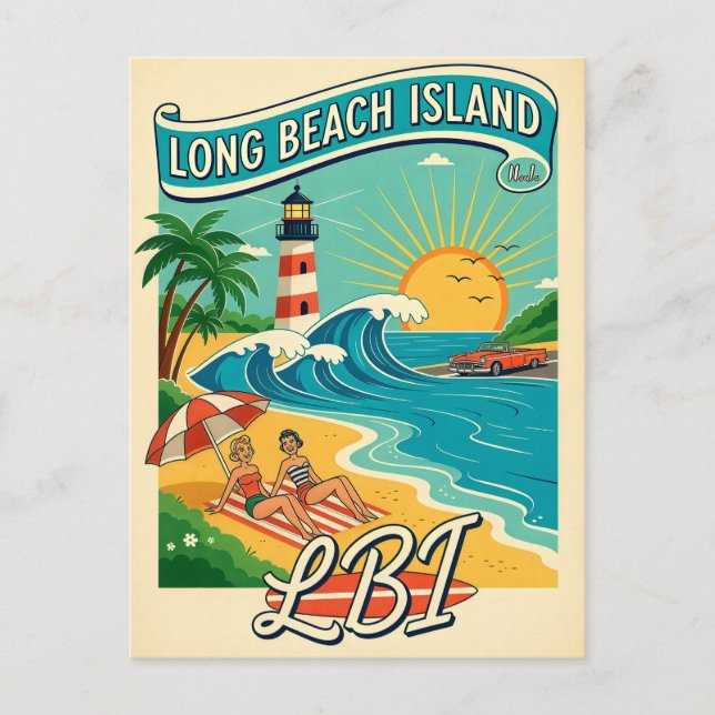 Long Beach Island NJ Jersey Shore Retro Resa Vykort (Framsida)