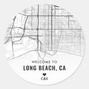 Long Beach, Kalifornien City Karta Bröllop Välko Runt Klistermärke