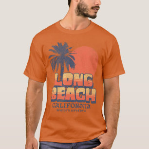 Long Beach Kalifornien Retro Solnedgång Palmträd C T Shirt