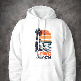 Long Beach Kalifornien Retro Solnedgång Palmträd S Hoodie