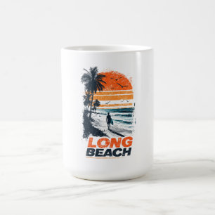 Long Beach Kalifornien Retro Solnedgång Palmträd S Kaffemugg