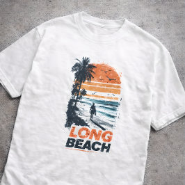 Long Beach Kalifornien Retro Solnedgång Palmträd S T Shirt