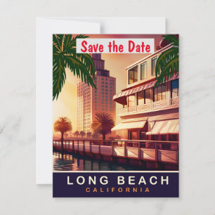 Long Beach Kust Retro bröllopsinbjudan Spara Datumet