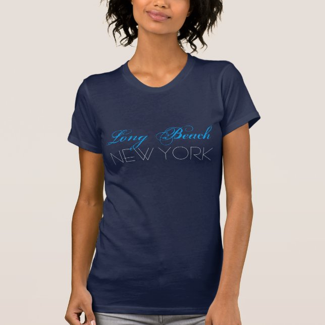 Long Beach New York Blue and Black anpassningsbar T-shirt (Framsida)