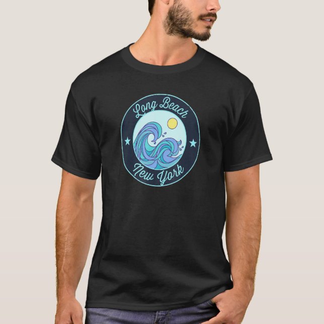 Long Beach Ny York Souvenir Nautical Surfer Gr T Shirt (Framsida)