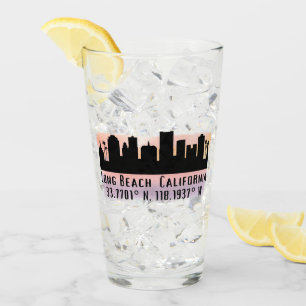 Long Beach Skyline Latitud och Longitud Pint Glaskopp
